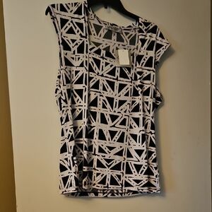 Kasper Black and White Abstract Muscle Tee